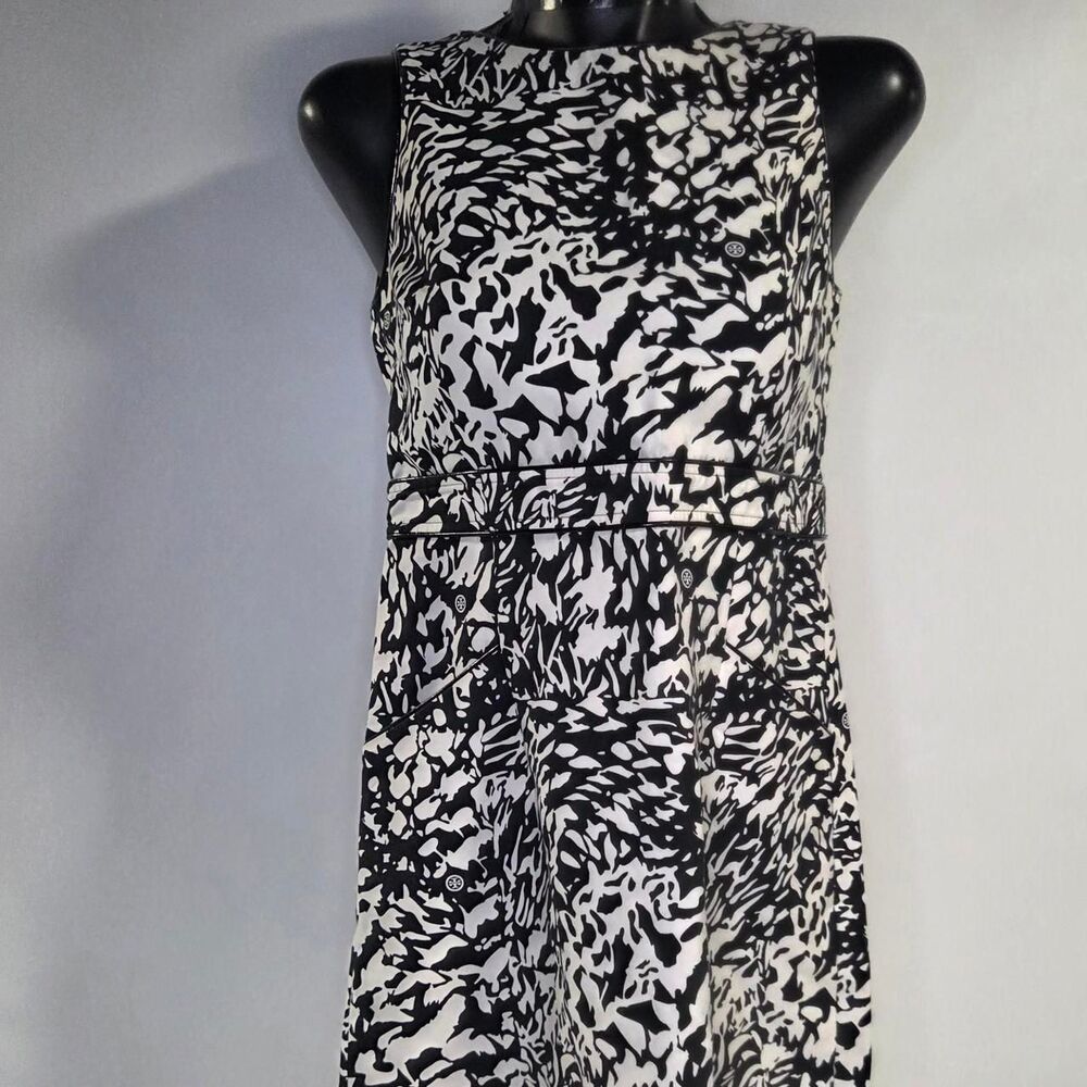 Tory Burch Silk Blend Dress black and white abstract print sleeveless size 8